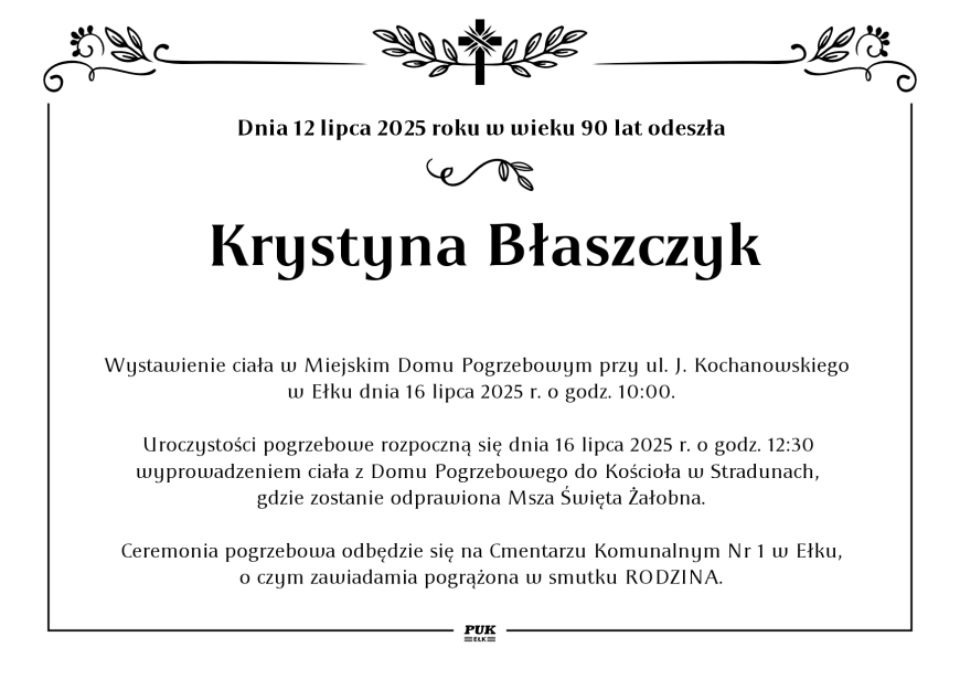 Krystyna Błaszczyk - nekrolog